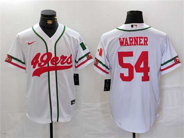 Mens San Francisco 49ers #54 Fred Warner White With Patch Cool Base Stitched Baseball Jersey